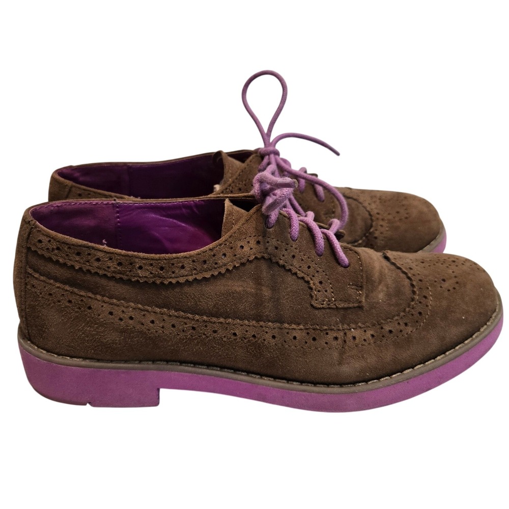 Lauren Ralph Lauren Imogen Suede Wingtip Oxfords Brown Purple Women 6B‎